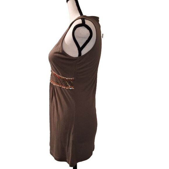 Y2K French Connection Sequined Babydoll Tank Top Sz S Brown Forest Fairy NWT - Picture 3 of 7